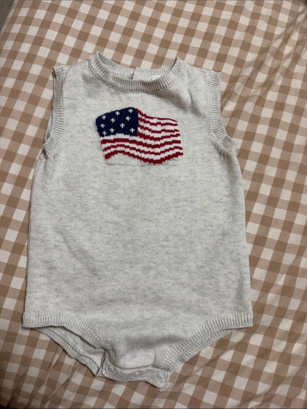 Carter's Ivory Knit Sleeveless Romper with American Flag